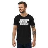 CONSISTENCY OVER INTENSITY Men's Curved Hem T-Shirt