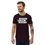CONSISTENCY OVER INTENSITY Men's Curved Hem T-Shirt